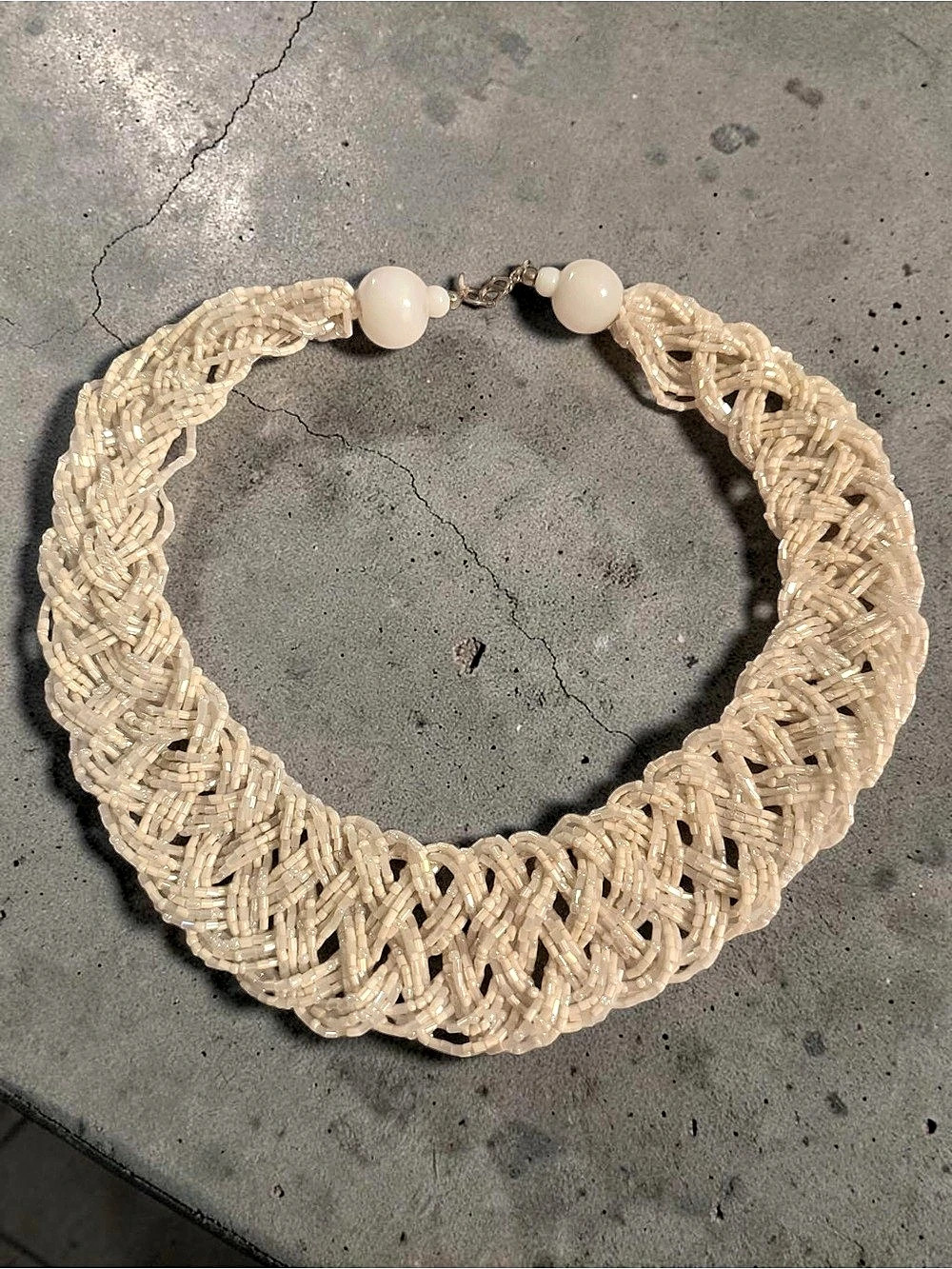 Cream Woven Beaded Necklace Like New